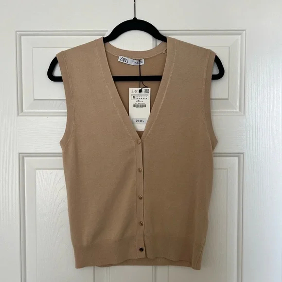 Zara Tan Knit Vest Size Medium NWT - Picture 6 of 7